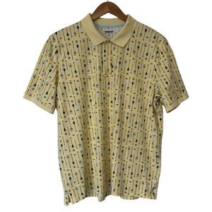 Lands' End Mens XL Traditional Fit Yellow Paddle Print Polo Shirt Short Sleeve